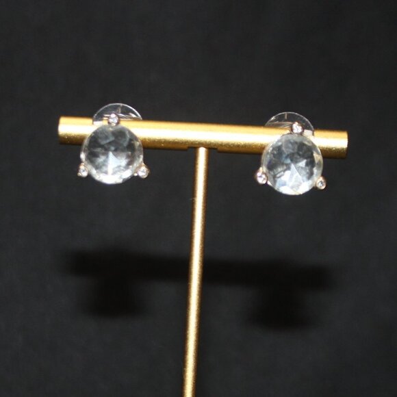 Large Crystal White Gold Tone Stud Earrings - Picture 5 of 7